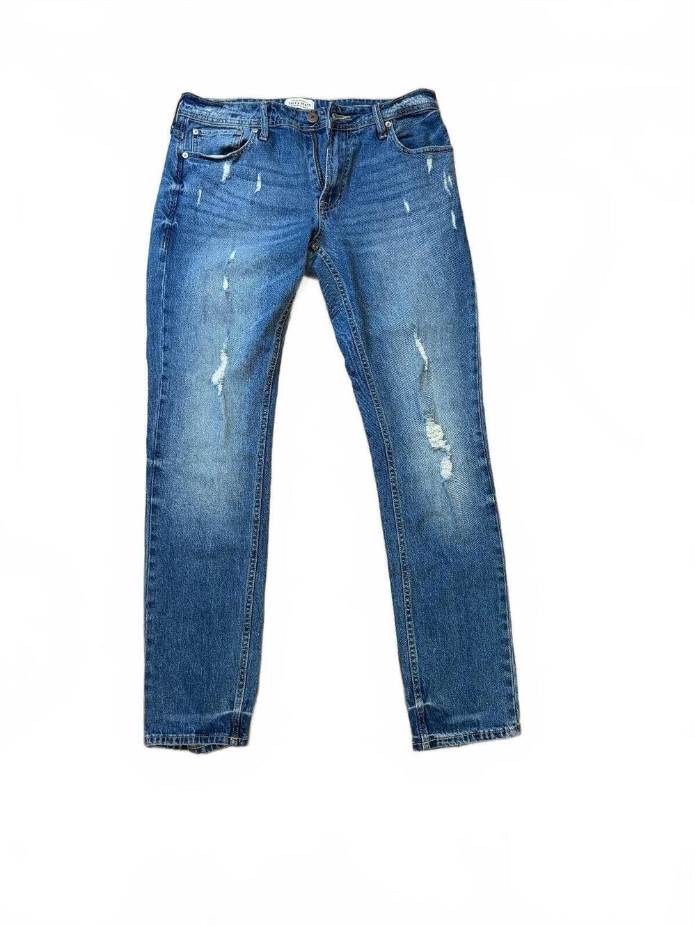 Jack & Jones Glenn Mens Jeans 32x30 Slim Fit Distressed Blue Denim Stretch